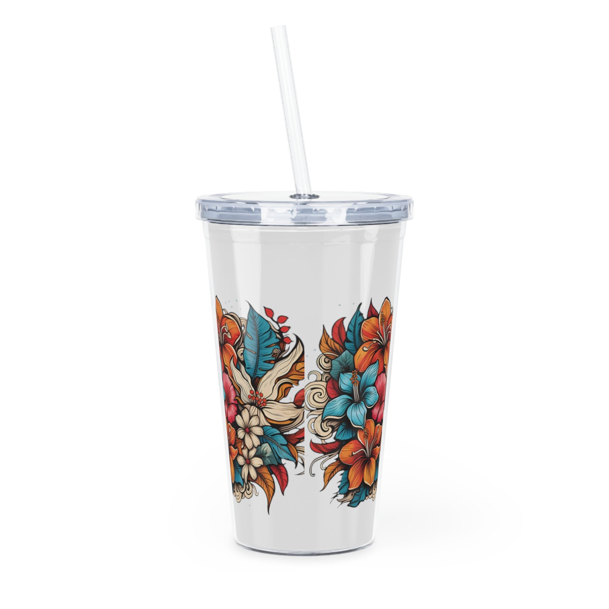 floral travel cup with straw