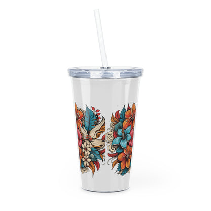 floral travel cup with straw