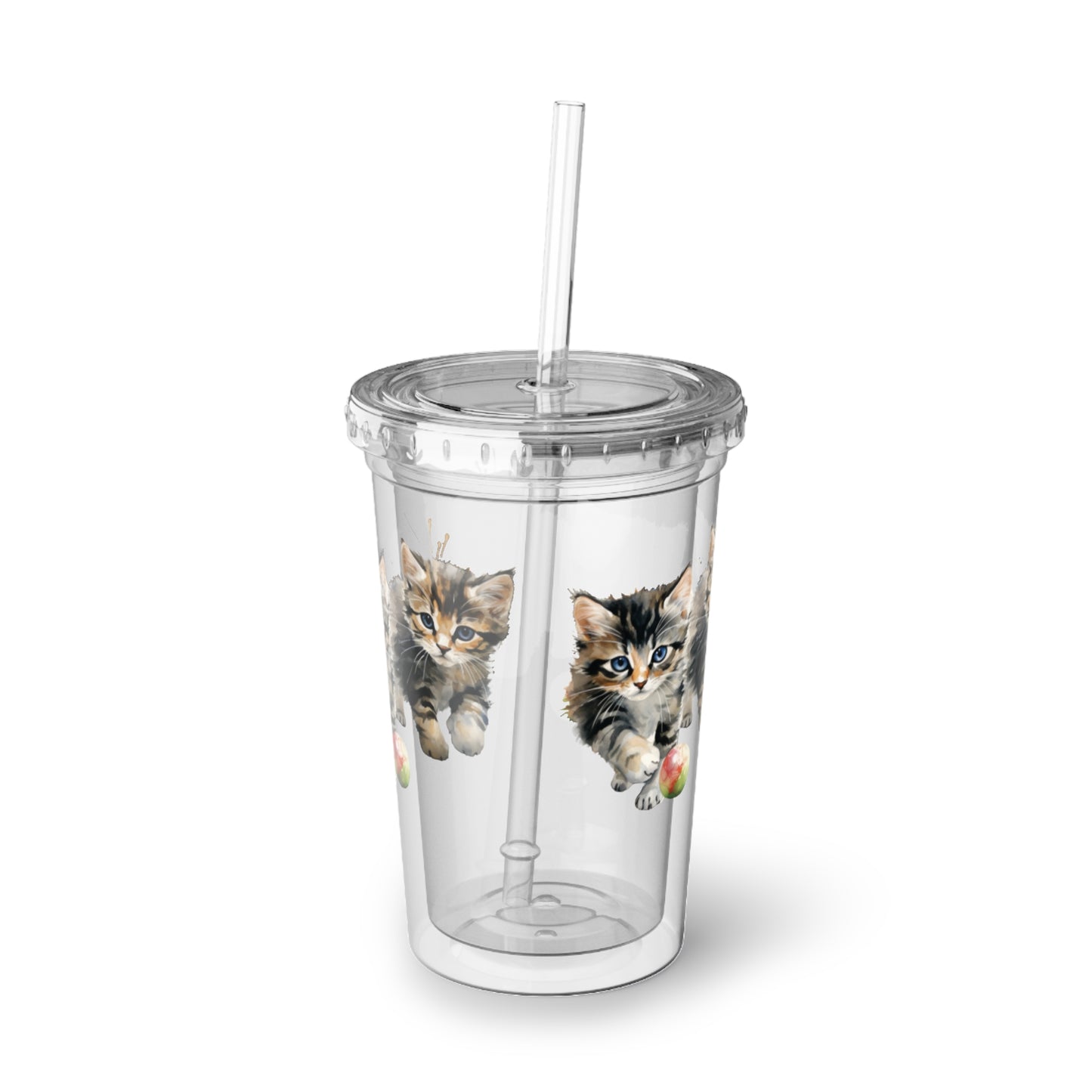 kitten acrylic cup with straw