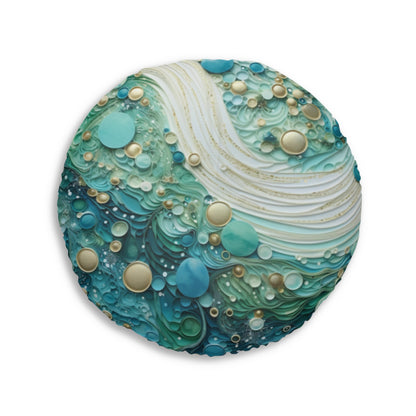 Seafoam Bubbles Tufted Pillow, Round