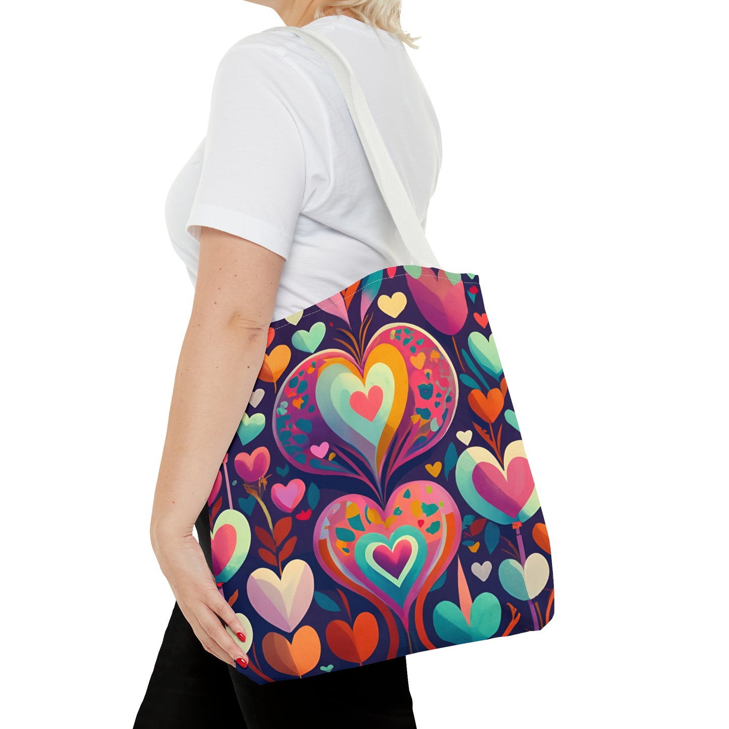 colorful hearts tote bag