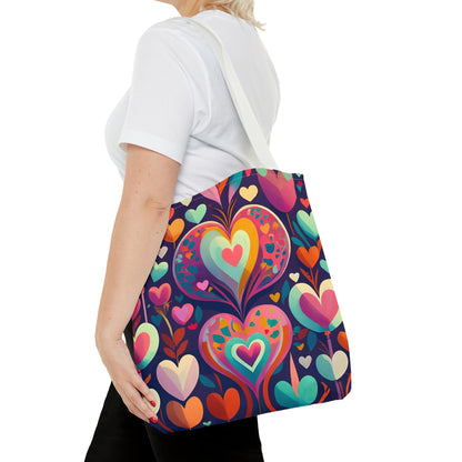 colorful hearts tote bag