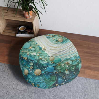 Seafoam Bubbles Tufted Pillow, Round