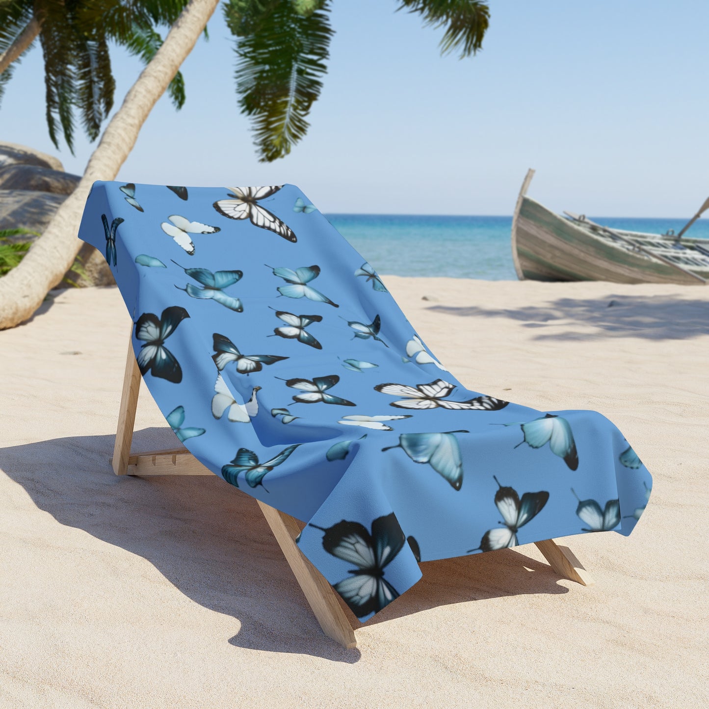 Butterflies on Blue Beach Towel