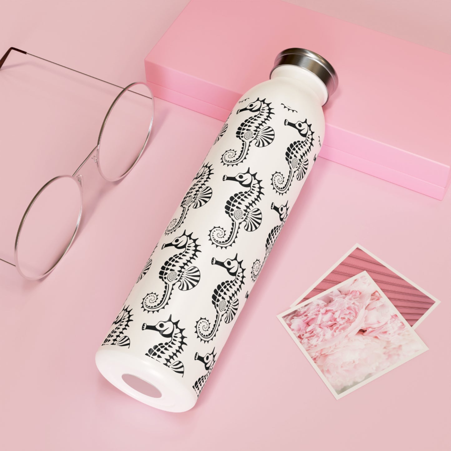 water bottle with seahorse print