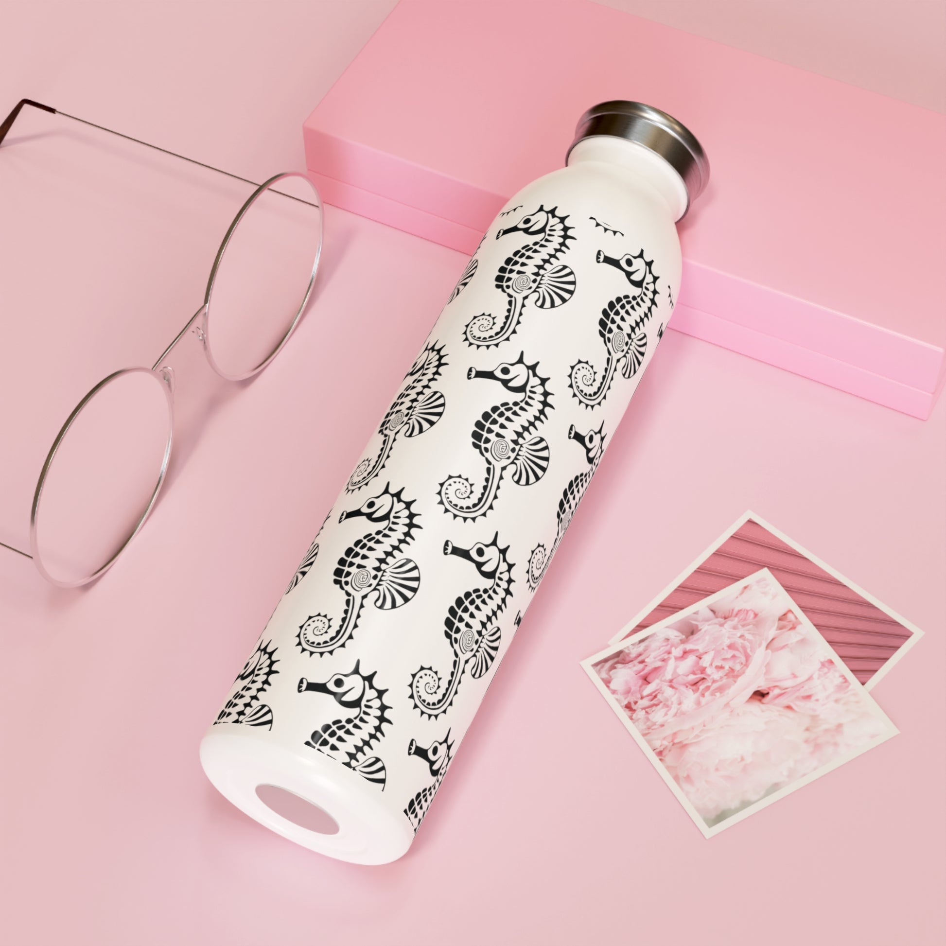 water bottle with seahorse print