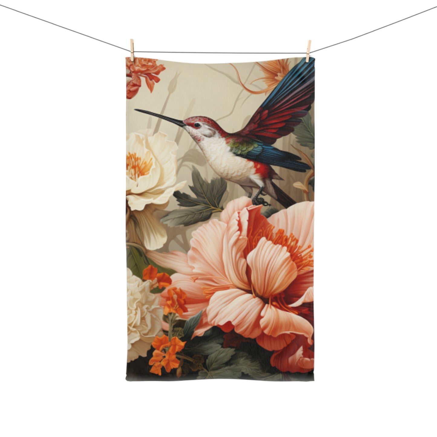 Hummingbird and Flowers Hand Towel