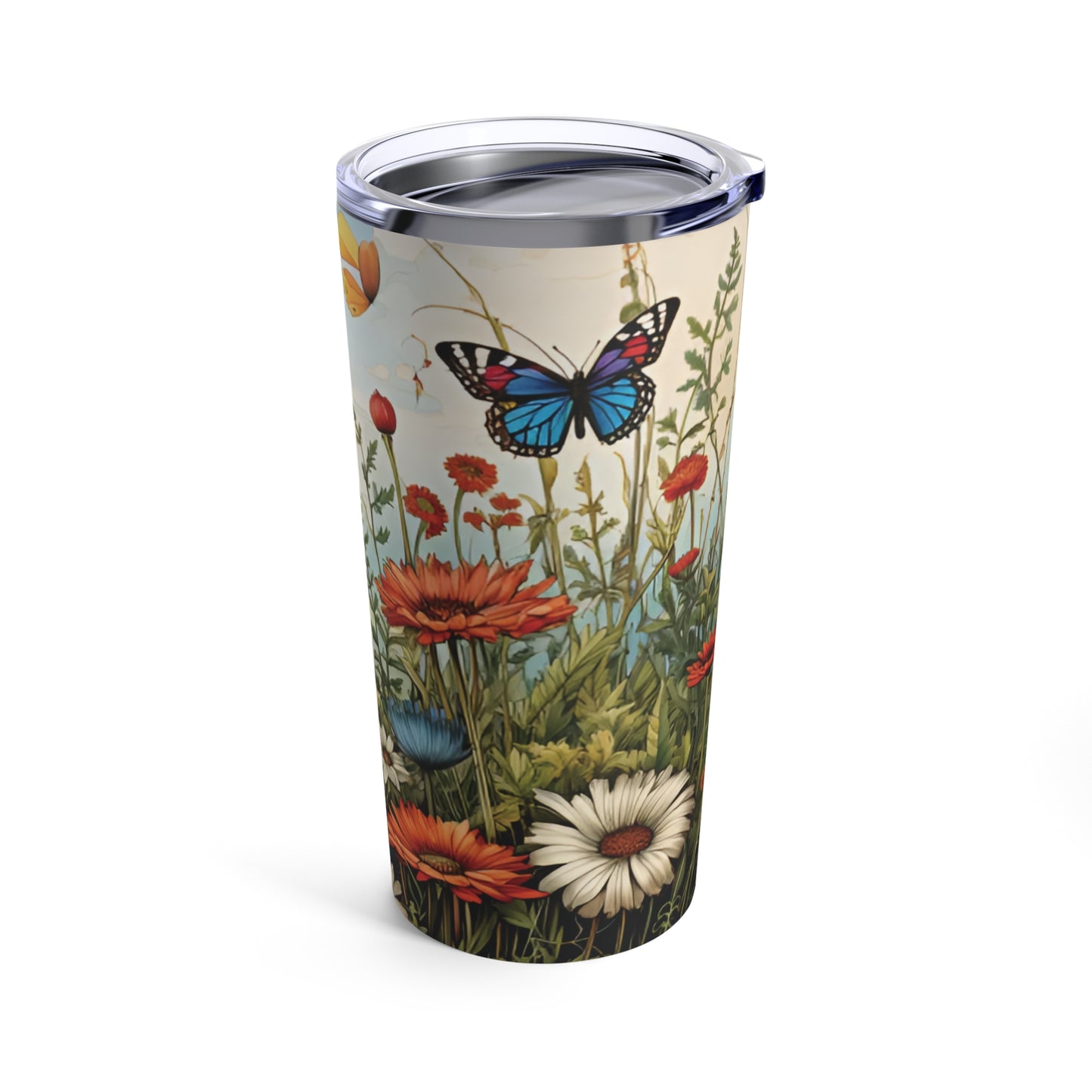 butterfly and flowers travel cup