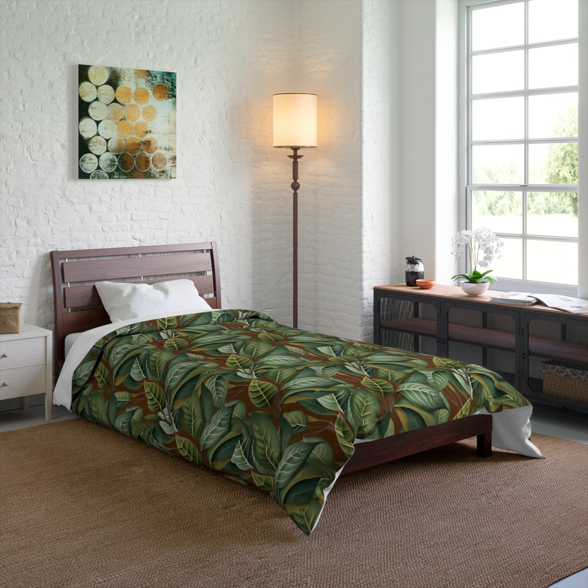 green and brown comforter