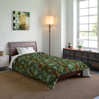 green and brown comforter