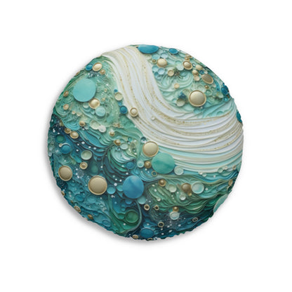 Seafoam Bubbles Tufted Pillow, Round