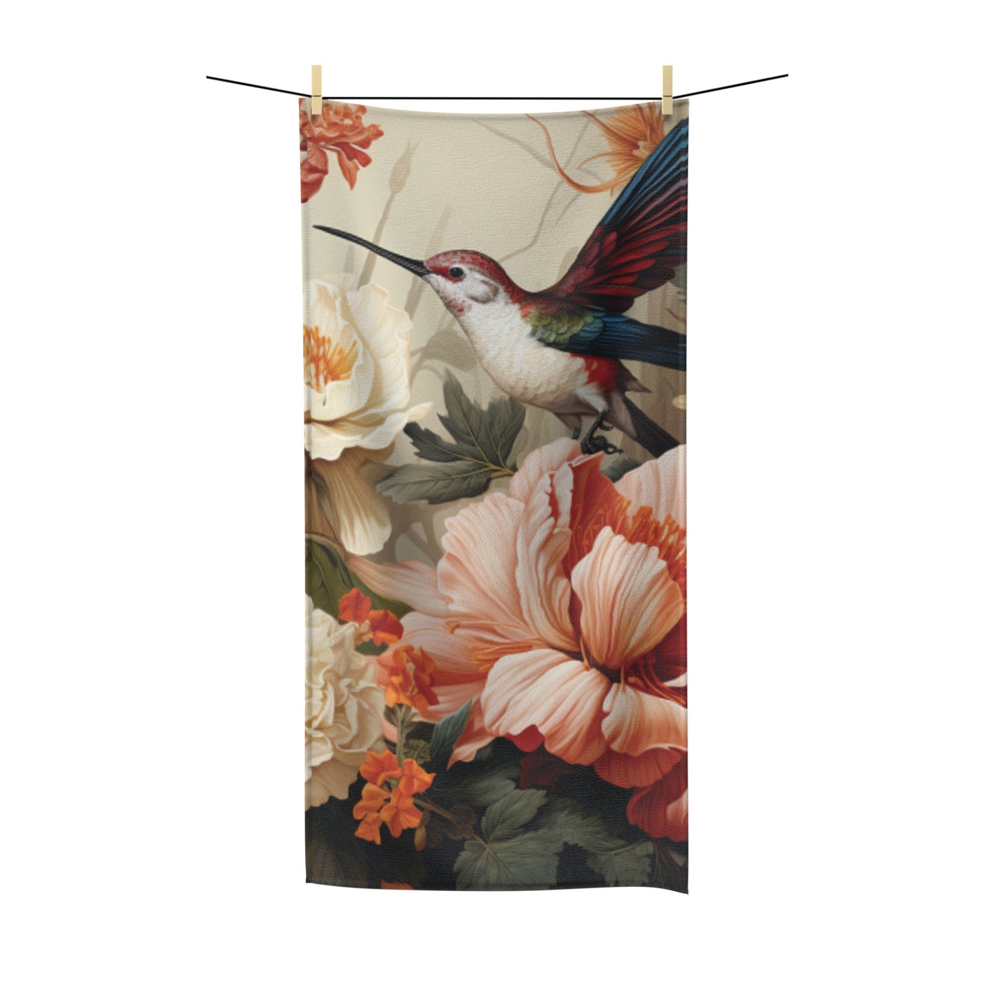 Humming Bird and Flowers Polycotton Towel