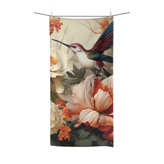 Humming Bird and Flowers Polycotton Towel