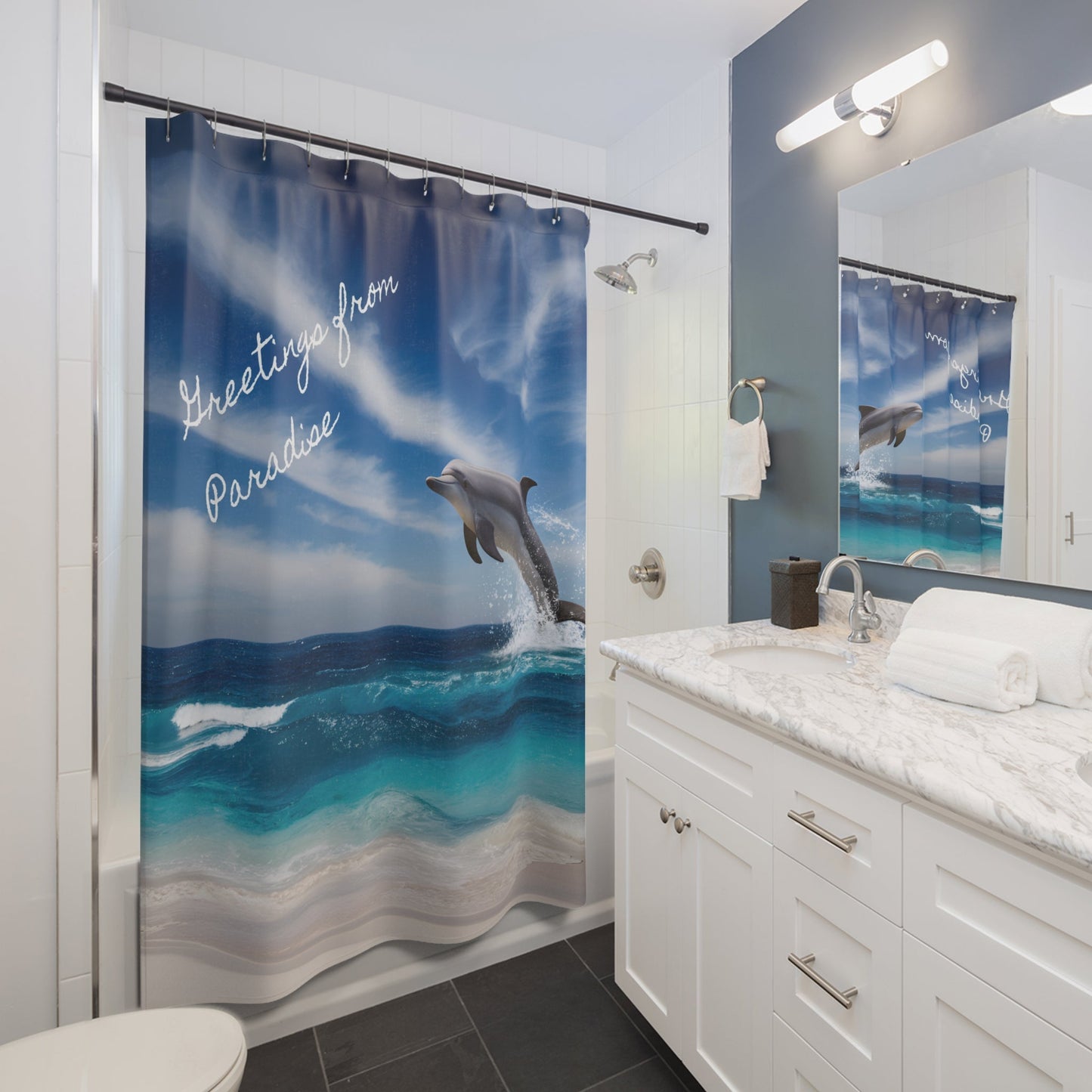 Beach Postcard Polyester Shower Curtain - Ruppy's Creations