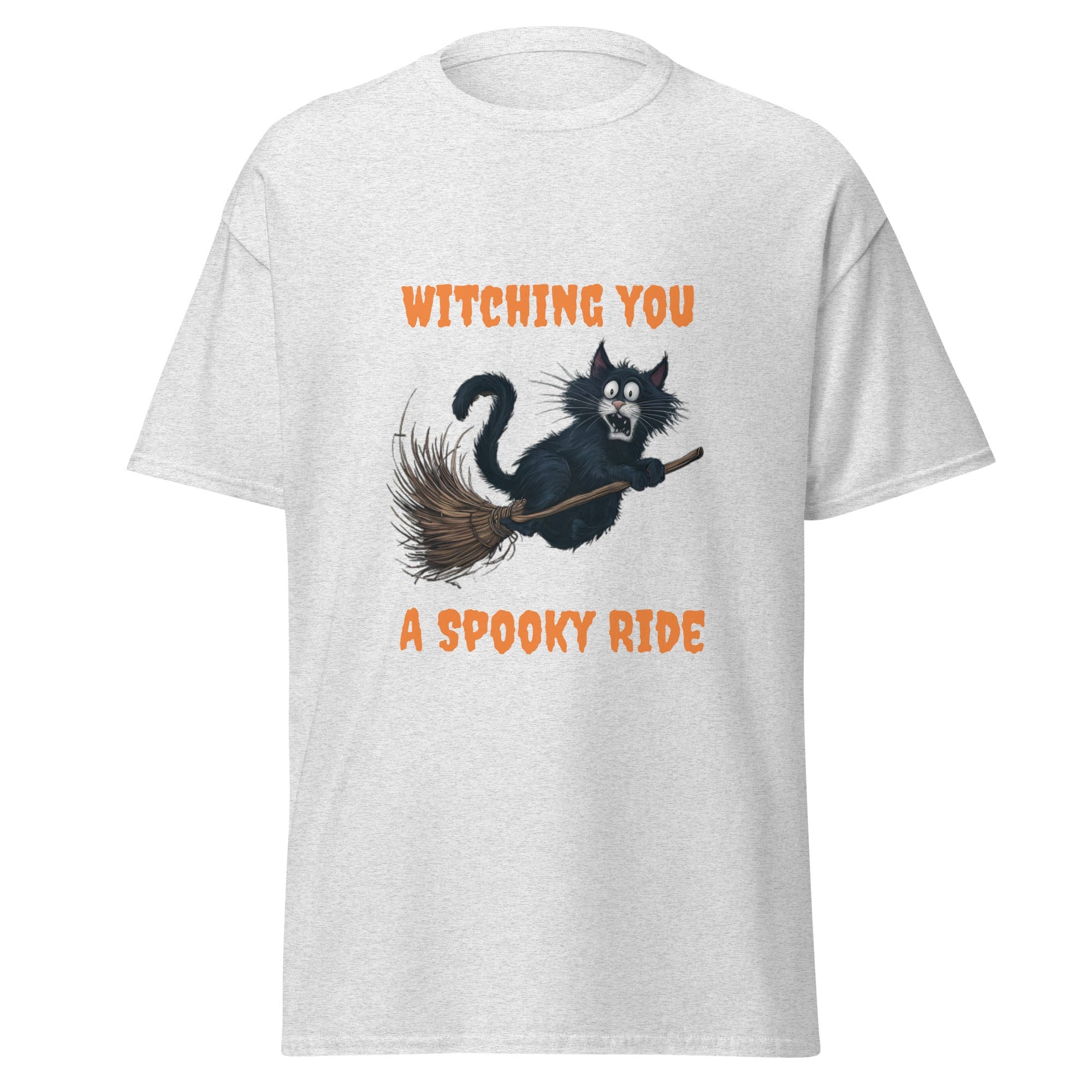 Black Cat & Broom Unisex Halloween T - shirt - Ruppy's Creations