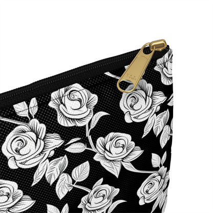 Black With White Roses Cosmetic Travel Bag - Ruppy's Creations