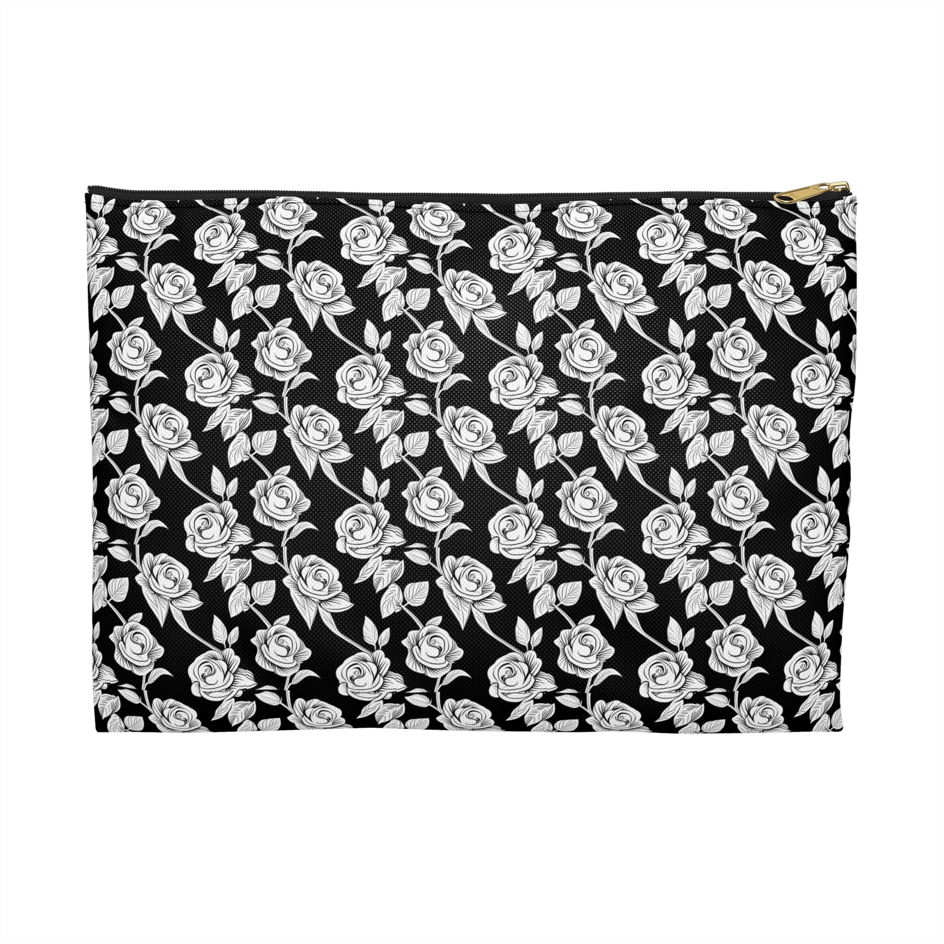 Black With White Roses Cosmetic Travel Bag - Ruppy's Creations