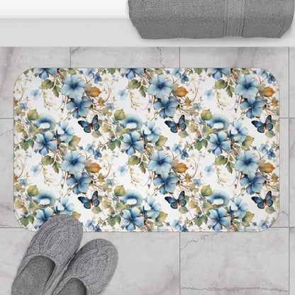 Blue Butterfly Memory Foam Bath Mat - Ruppy's Creations