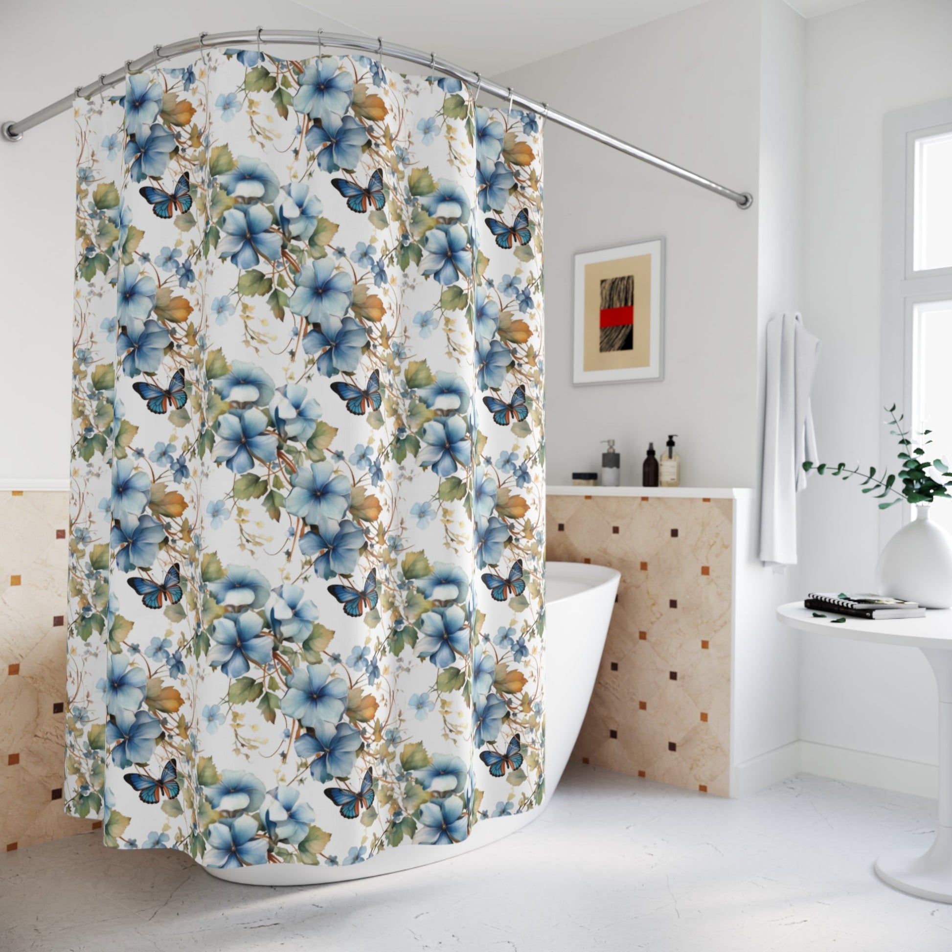 Blue Butterfly Polyester Shower Curtain - Ruppy's Creations