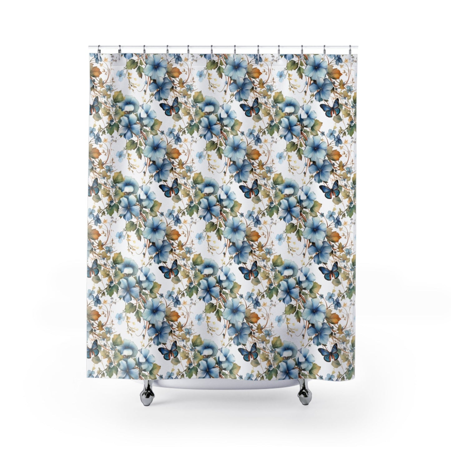 Blue Butterfly Polyester Shower Curtain - Ruppy's Creations