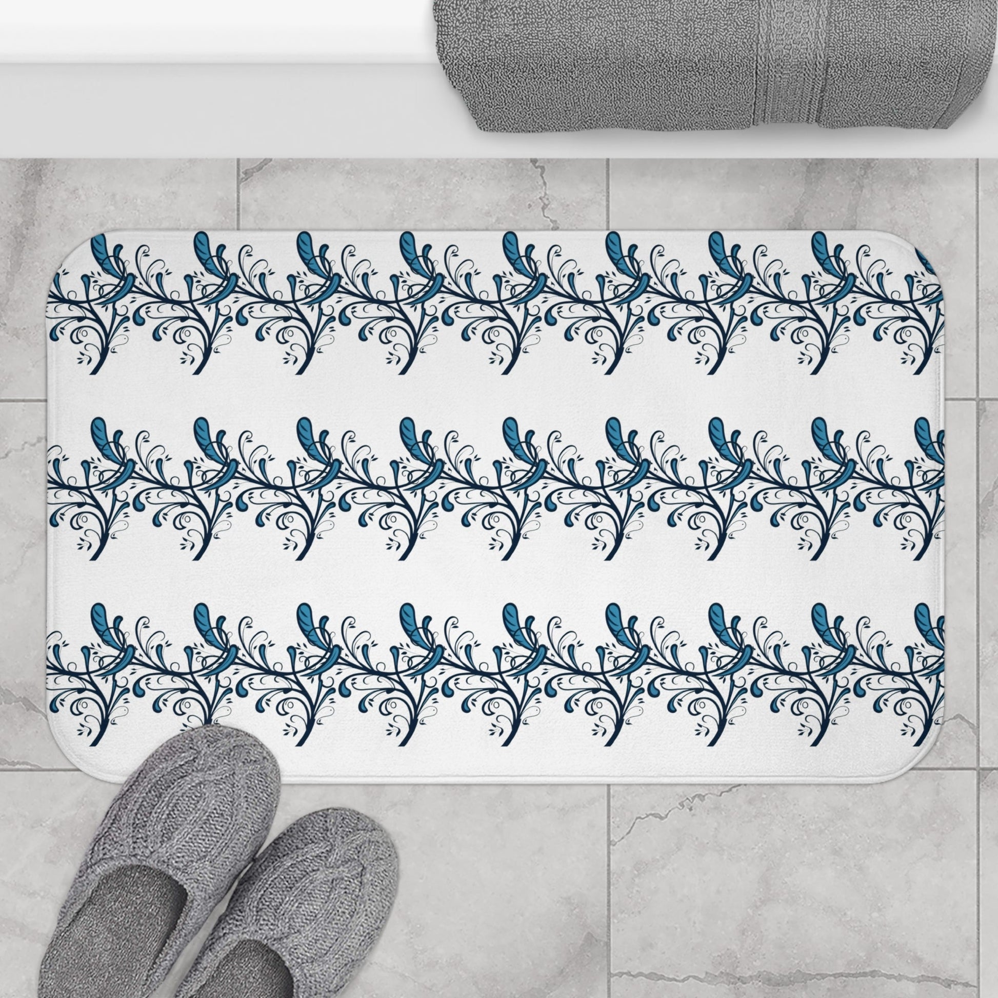 Blue Twirls Memory Foam Bath Mat - Ruppy's Creations