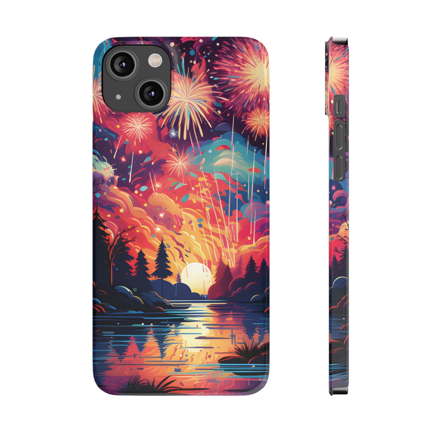 Fireworks at the lake Slim Phone Case For I - Phone - Ruppy's Creations