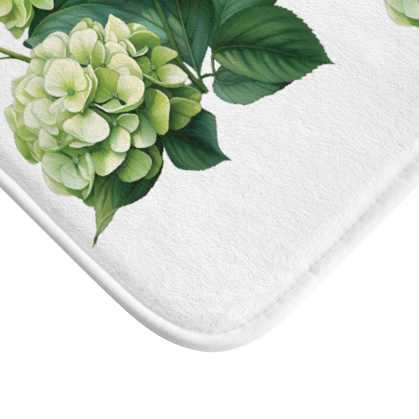 Green Hydrangea on White Memory Foam Bath Mat - Ruppy's Creations