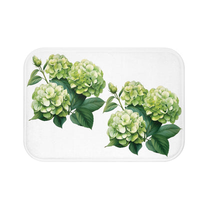 Green Hydrangea on White Memory Foam Bath Mat - Ruppy's Creations