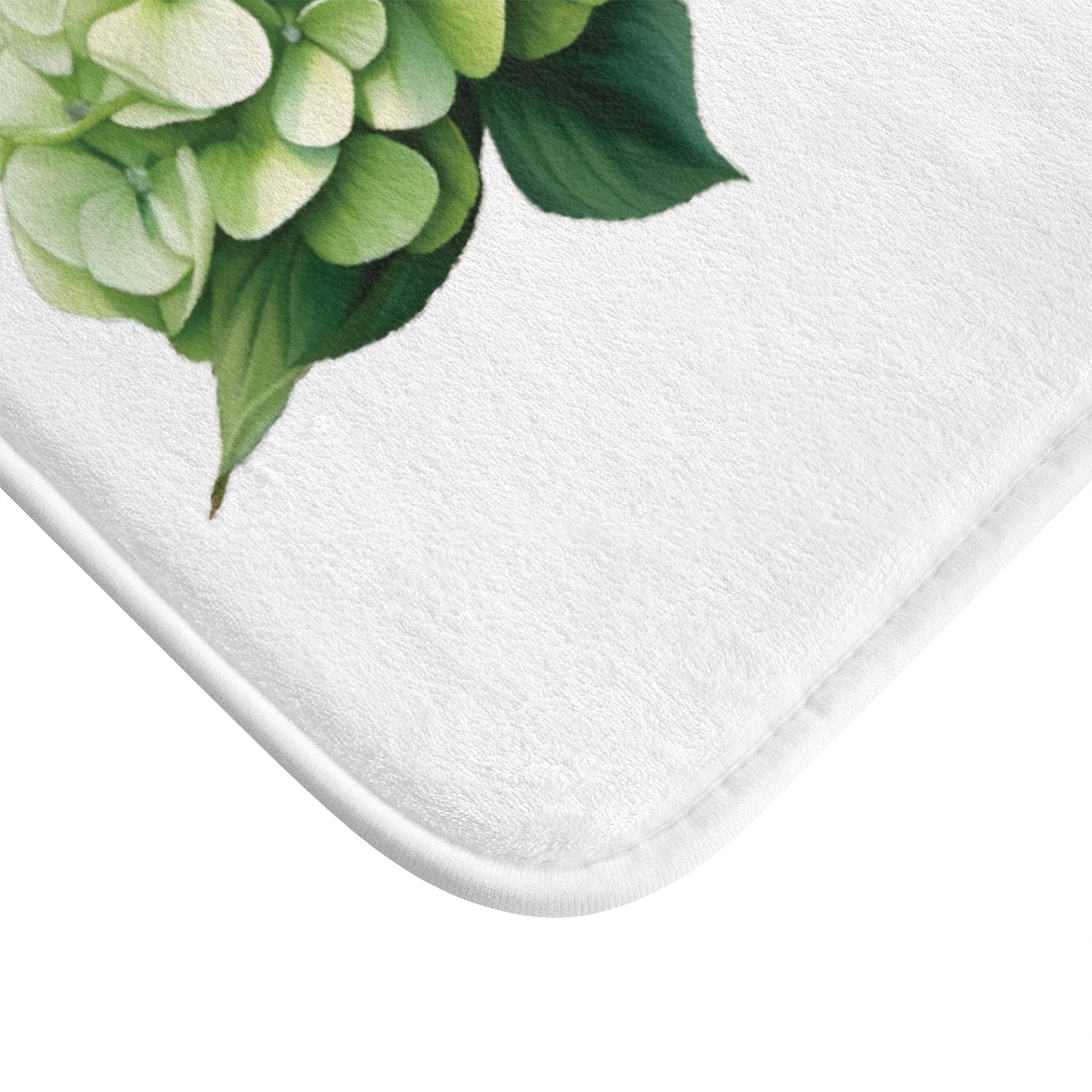 Green Hydrangea on White Memory Foam Bath Mat - Ruppy's Creations