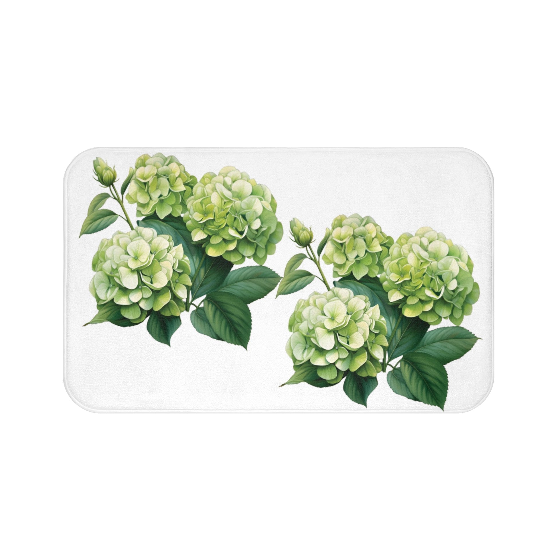 Green Hydrangea on White Memory Foam Bath Mat - Ruppy's Creations