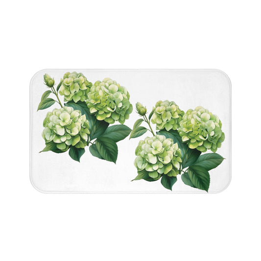 Green Hydrangea on White Memory Foam Bath Mat - Ruppy's Creations