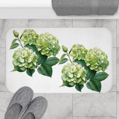 Green Hydrangea on White Memory Foam Bath Mat - Ruppy's Creations