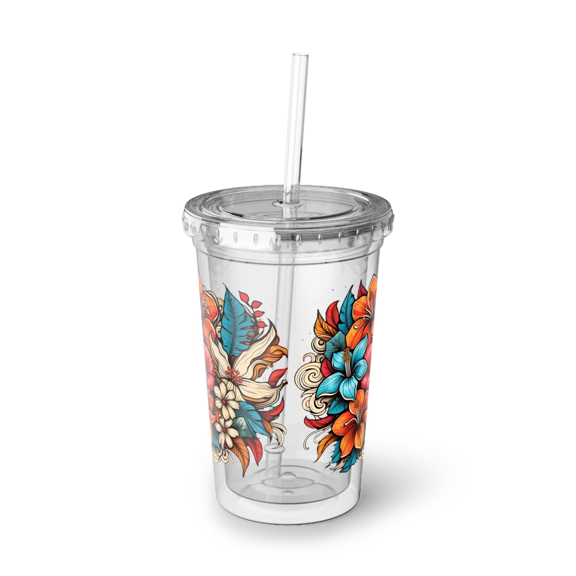 Hawaiian Floral Plastic 16 oz. Acrylic Cup - Ruppy's Creations