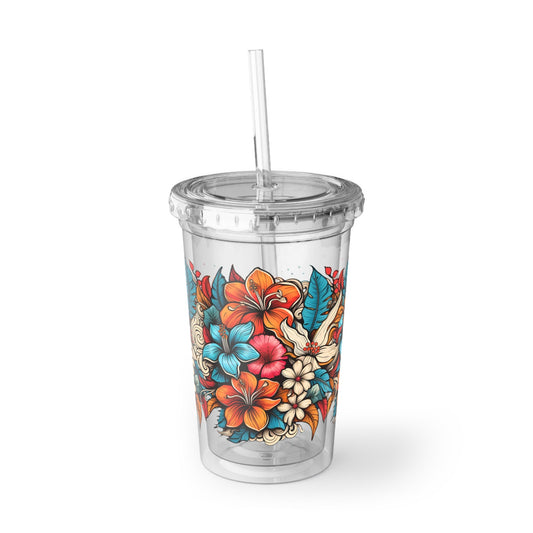 Hawaiian Floral Plastic 16 oz. Acrylic Cup - Ruppy's Creations