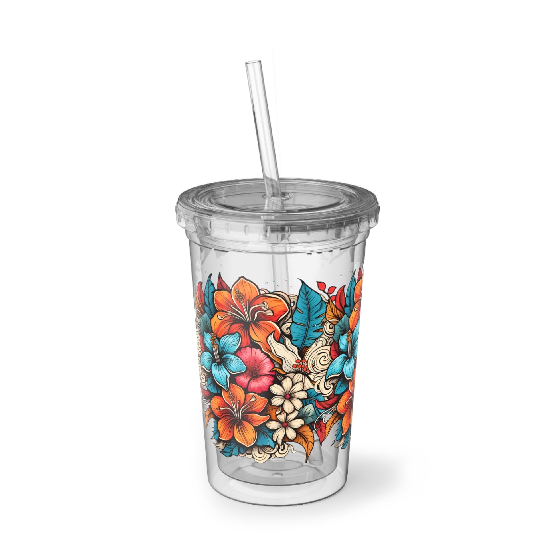 Hawaiian Floral Plastic 16 oz. Acrylic Cup - Ruppy's Creations