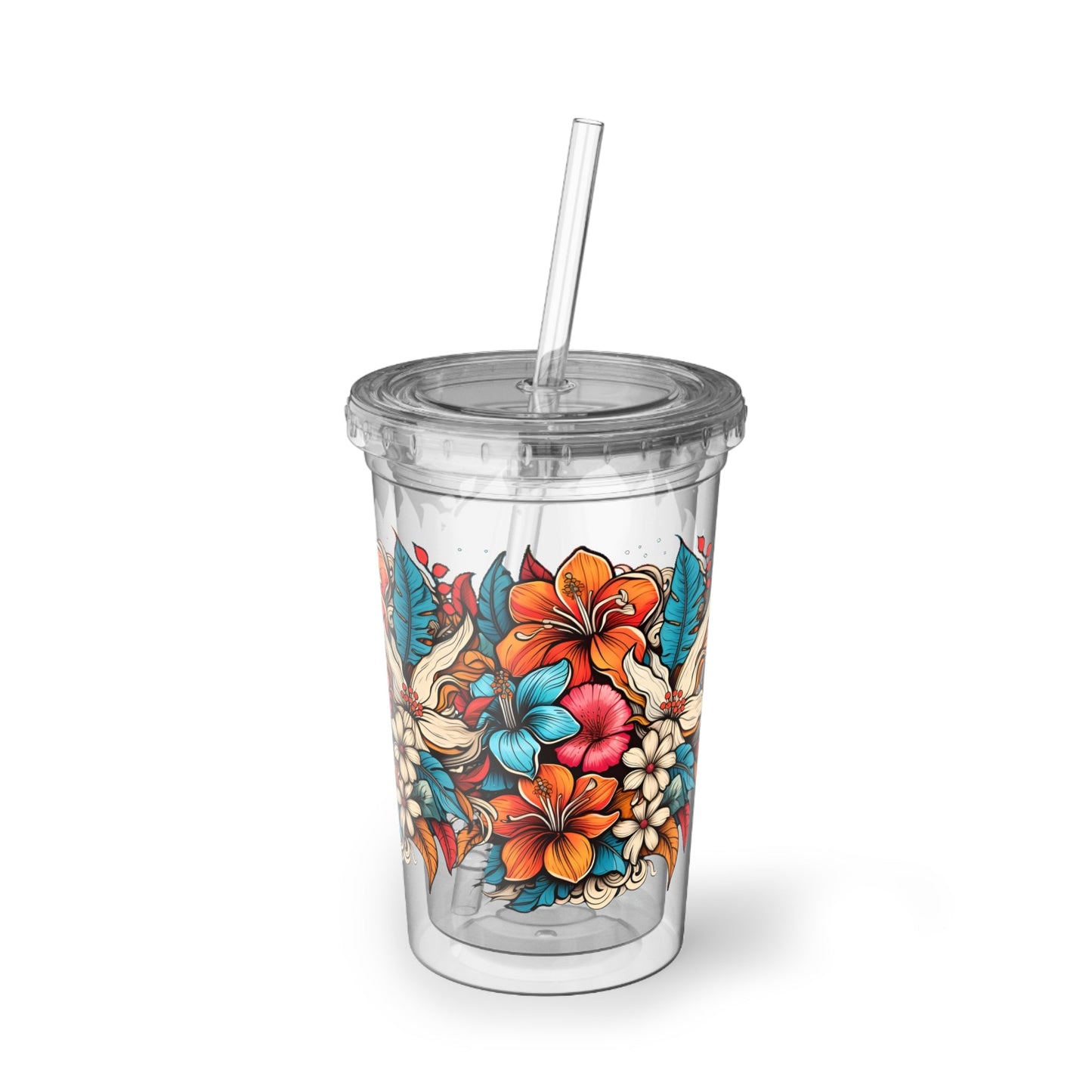 Hawaiian Floral Plastic 16 oz. Acrylic Cup - Ruppy's Creations