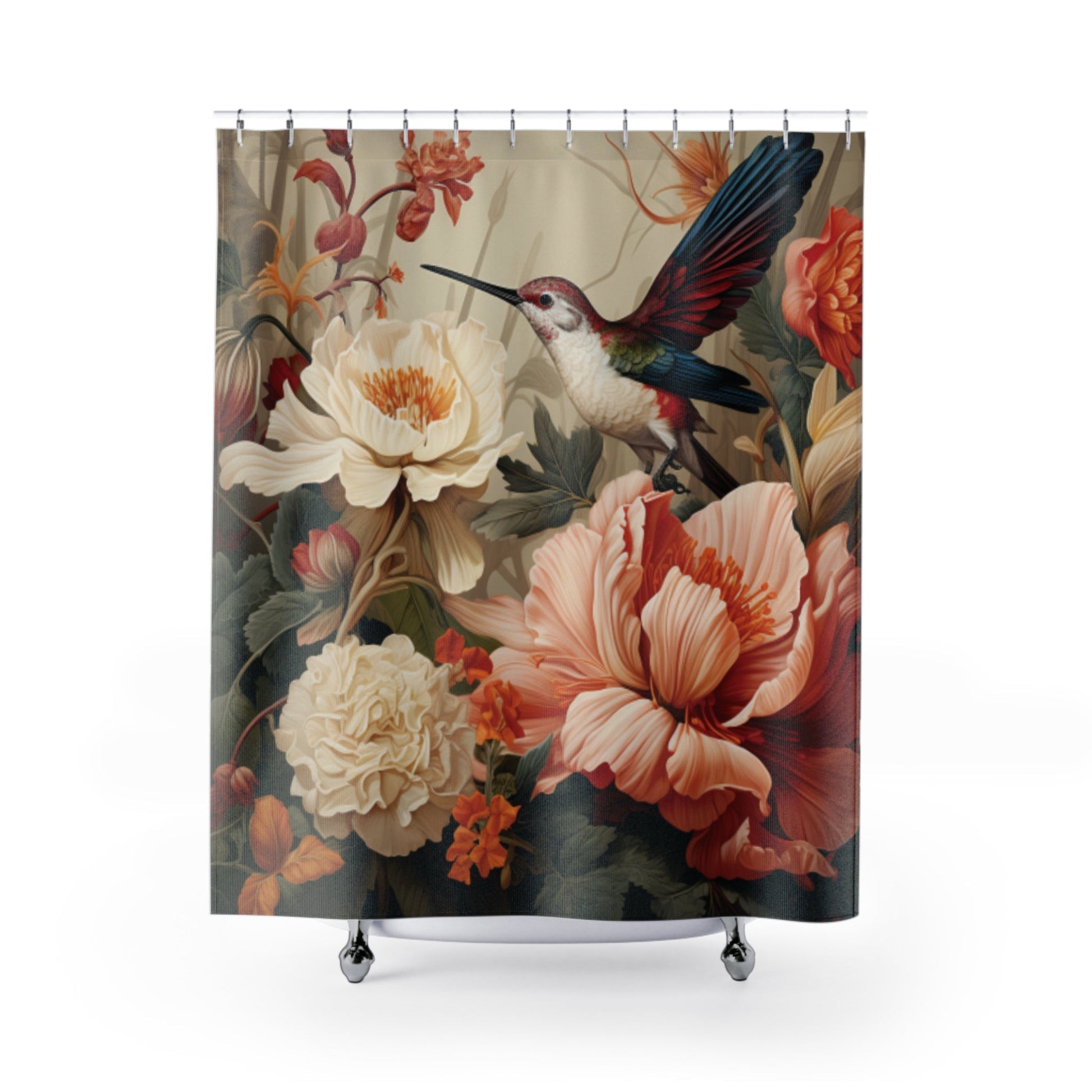 Humming Bird and Flowers 71"x74" Polyester Shower Curtain - Ruppy's Creations