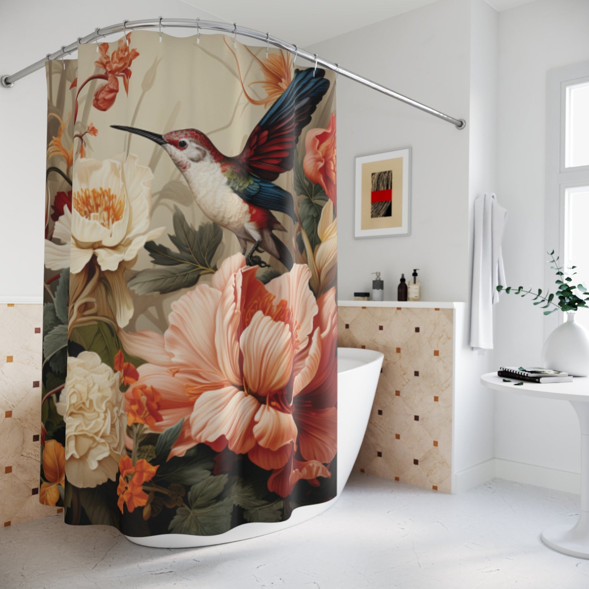 Humming Bird and Flowers 71"x74" Polyester Shower Curtain - Ruppy's Creations