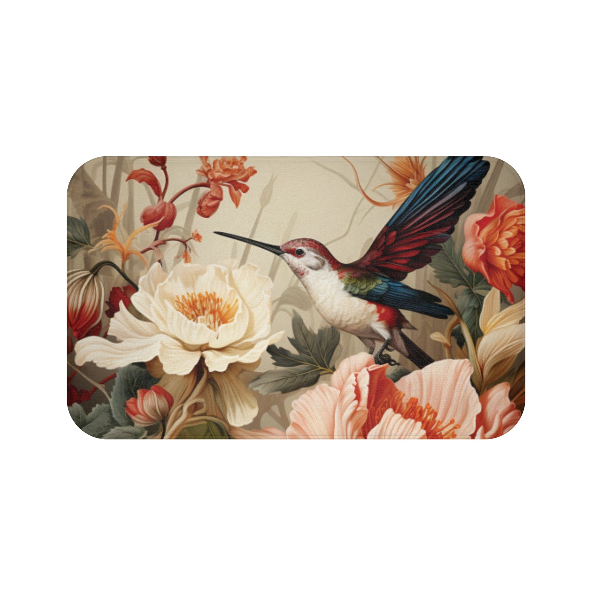 Hummingbird and Flowers Memory Foam Bath Mat - Ruppy's Creations