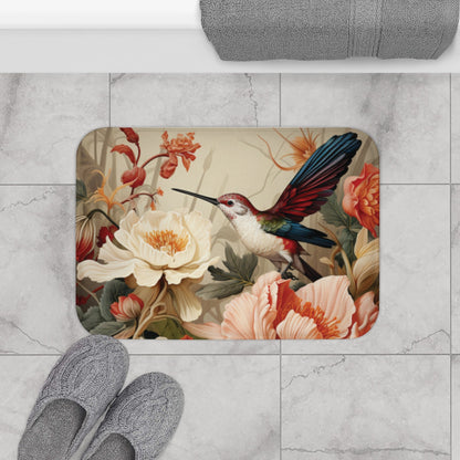 Hummingbird and Flowers Memory Foam Bath Mat - Ruppy's Creations