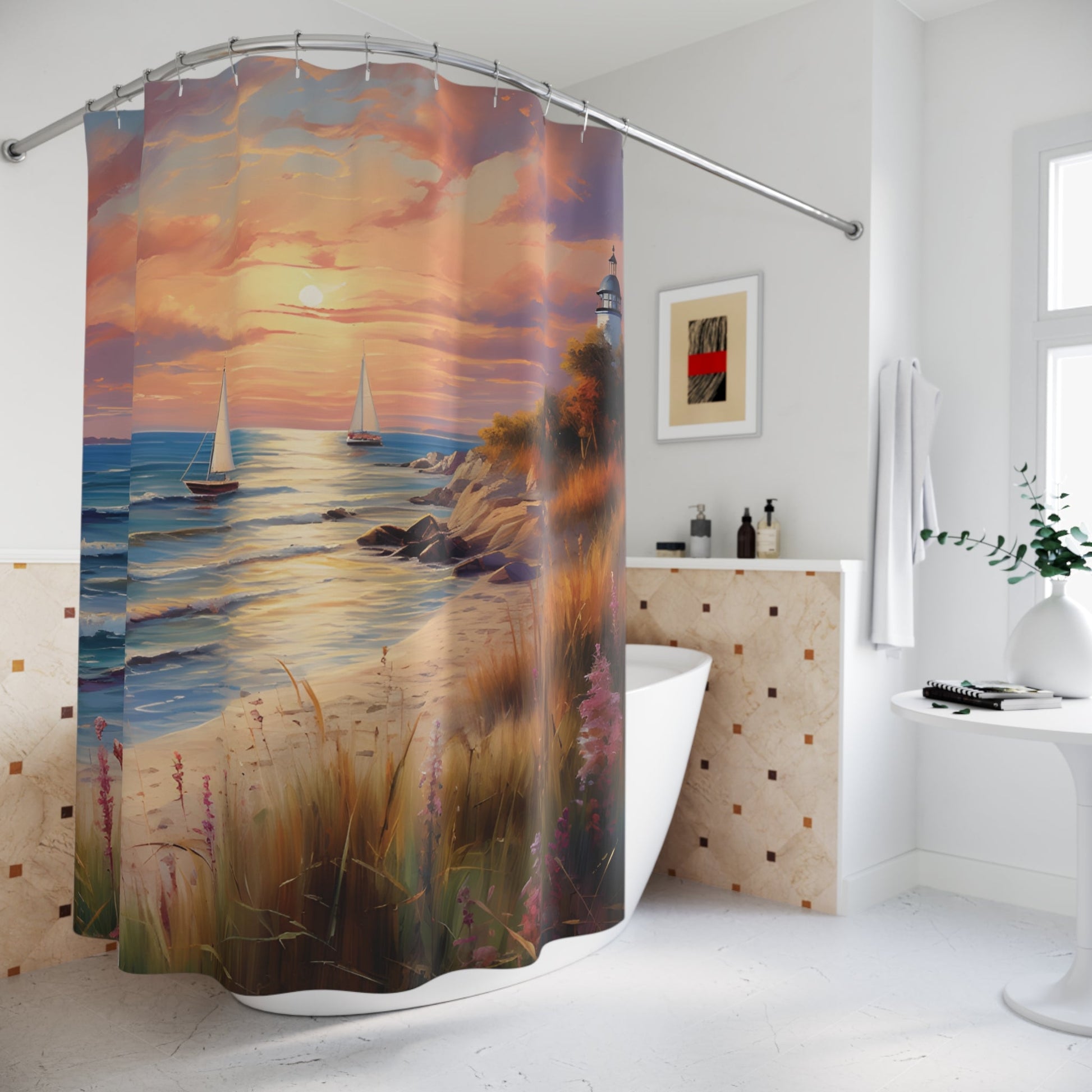 Seaside Retreat Polyester Shower Curtain - Ruppy's Creations