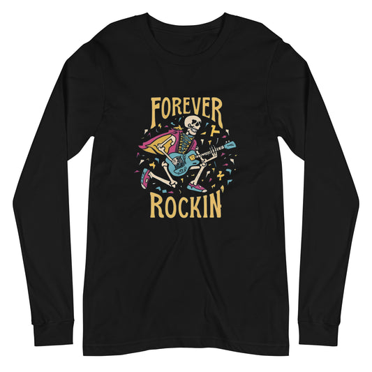 Forever Rockin Skeleton Playing Electric Guitar Men's Long Sleeve Tee