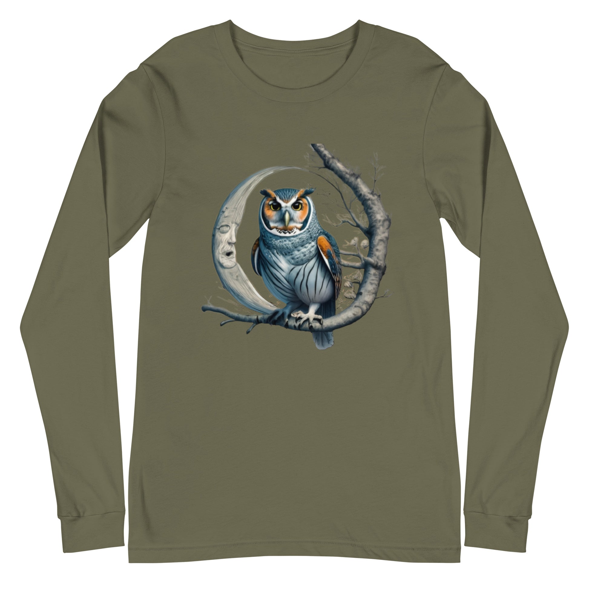 unique men's owl ,moon and tree shirt