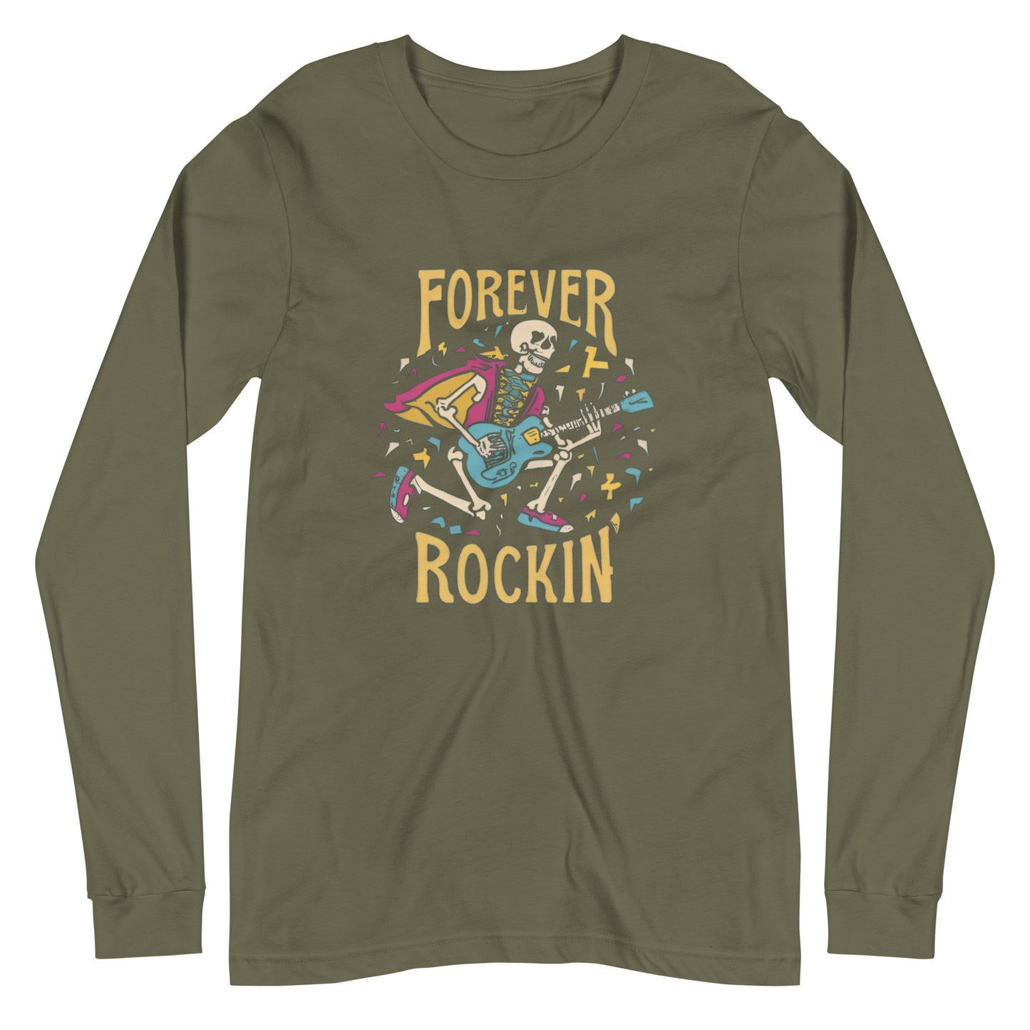 Forever Rockin Skeleton Playing Electric Guitar Men's Long Sleeve Tee