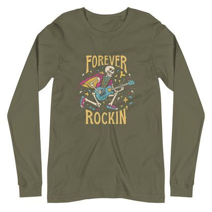 Forever Rockin Skeleton Playing Electric Guitar Men's Long Sleeve Tee