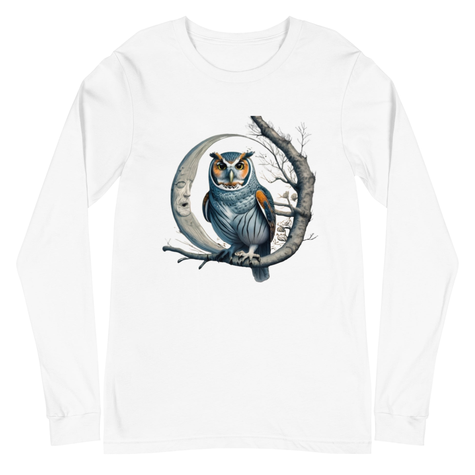 crescent moon and owl men's long sleeve t-shirt