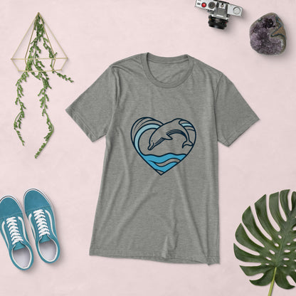 Dolphin Heart Wave Tri-Blend Women's Short Sleeve T-Shirt