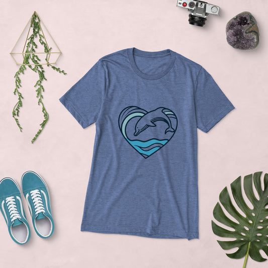 Dolphin Heart Wave Tri-Blend Women's Short Sleeve T-Shirt