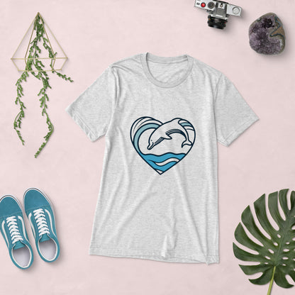 Dolphin Heart Wave Tri-Blend Women's Short Sleeve T-Shirt