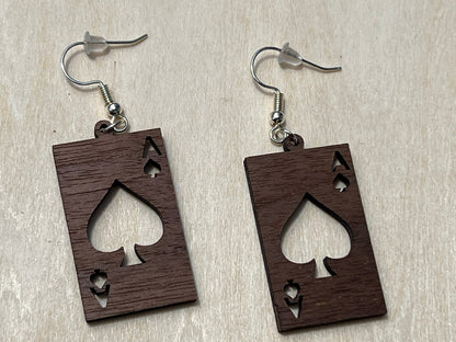 Walnut Wood Ace of Spades Earrings - Ruppy's Creations